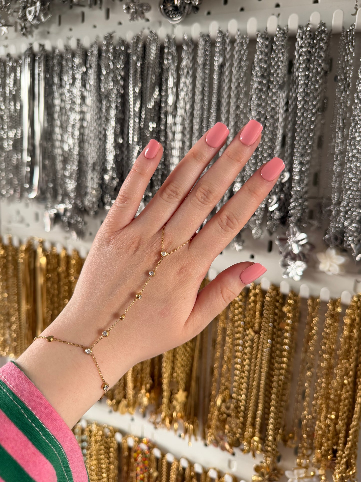 ‘SPARKLES’ hand chain - goud/zilver