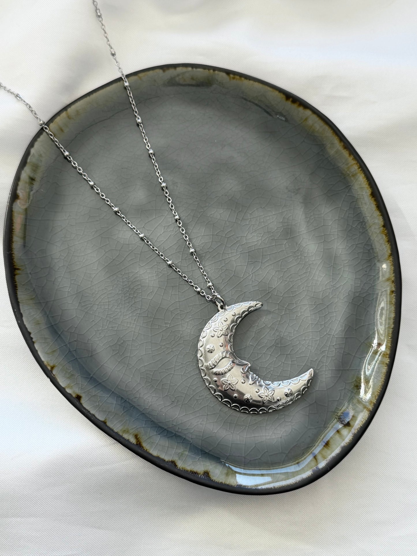 ‘MOON’ lange ketting - goud/zilver