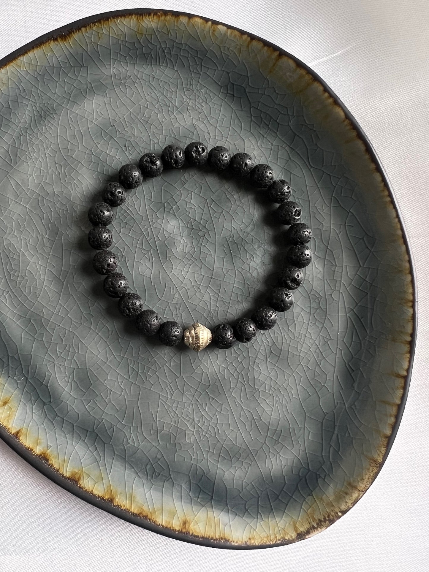 Lava kralen armband - met / zilveren kraal