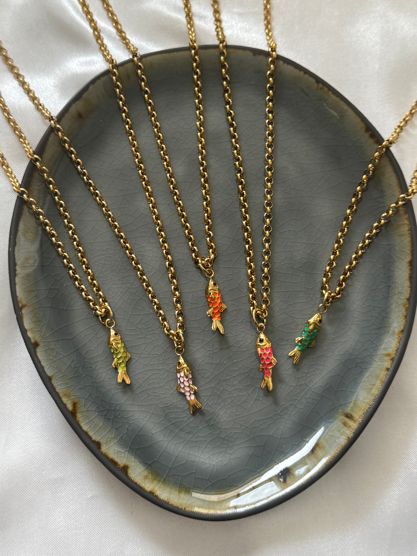 ‘HAPPY FISH’ lange ketting - goud