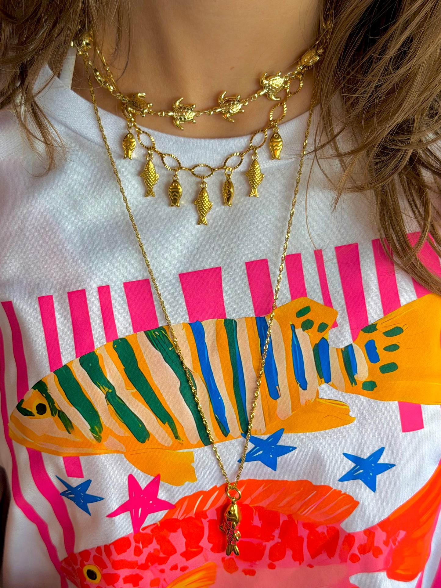 ‘HAPPY FISH’ lange ketting 2.0 - goud