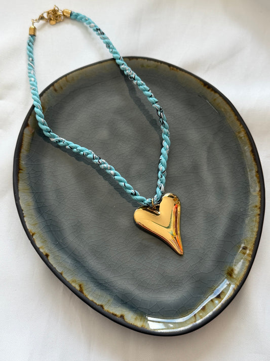 ‘COLOR HEART’ ketting blauw - goud