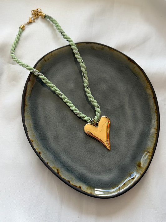‘COLOR HEART’ ketting groen - goud