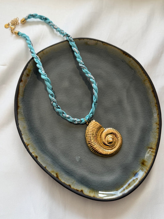 ‘COLOR SHELL’ ketting blauw - goud