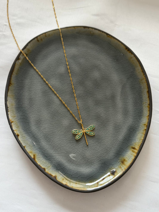 ‘BLUE DRAGONFLY’ ketting - goud