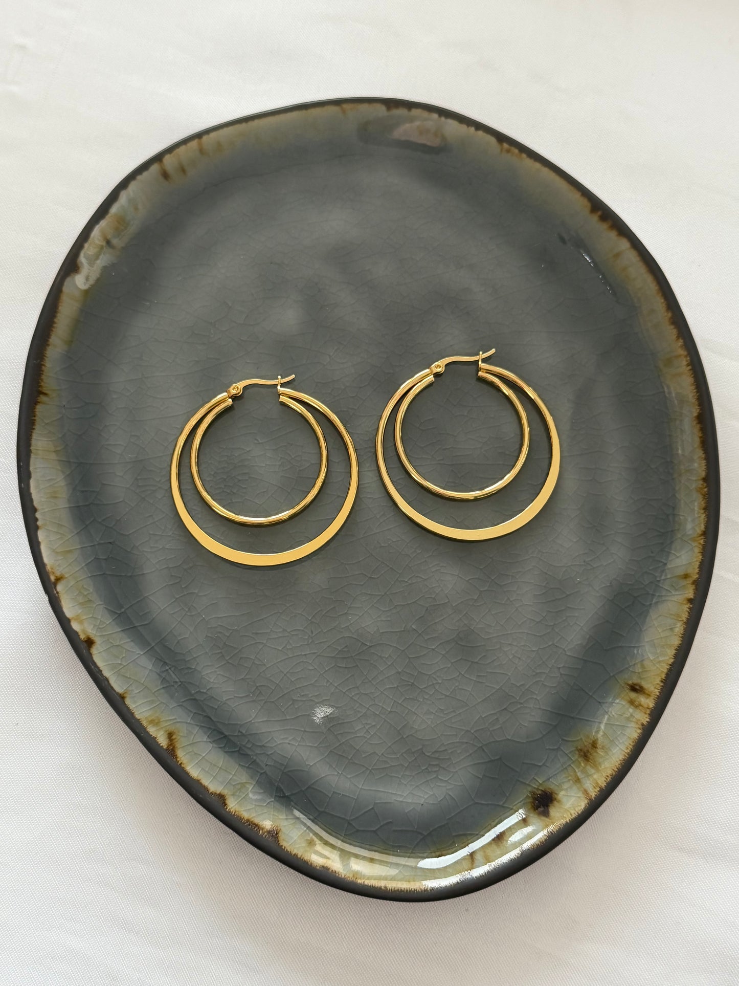‘DOUBLE HOOPS’ oorbellen - goud/zilver