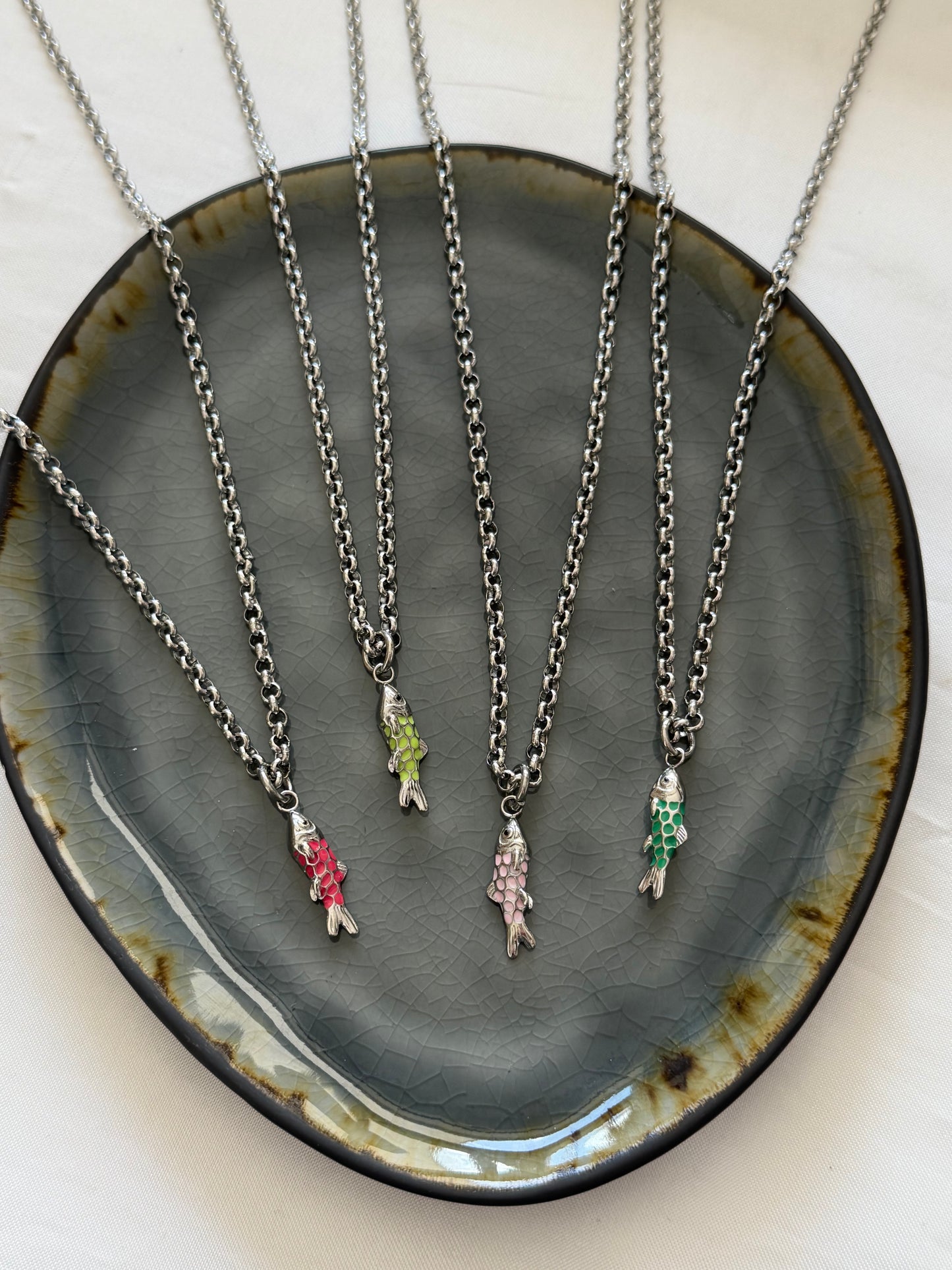 ‘HAPPY FISH’ lange ketting - zilver