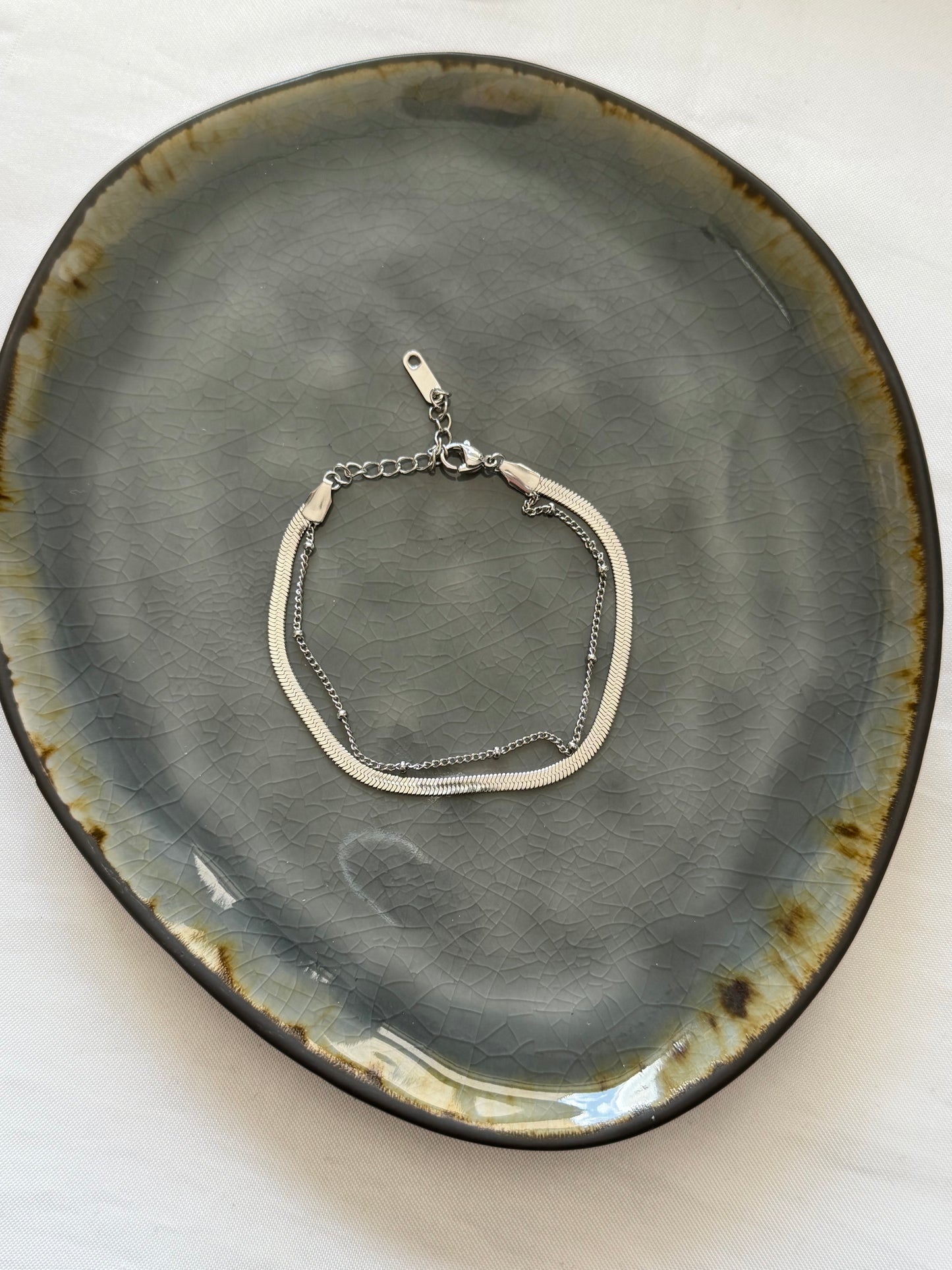 ‘DOUBLE CHAIN’ enkelbandje - goud/zilver