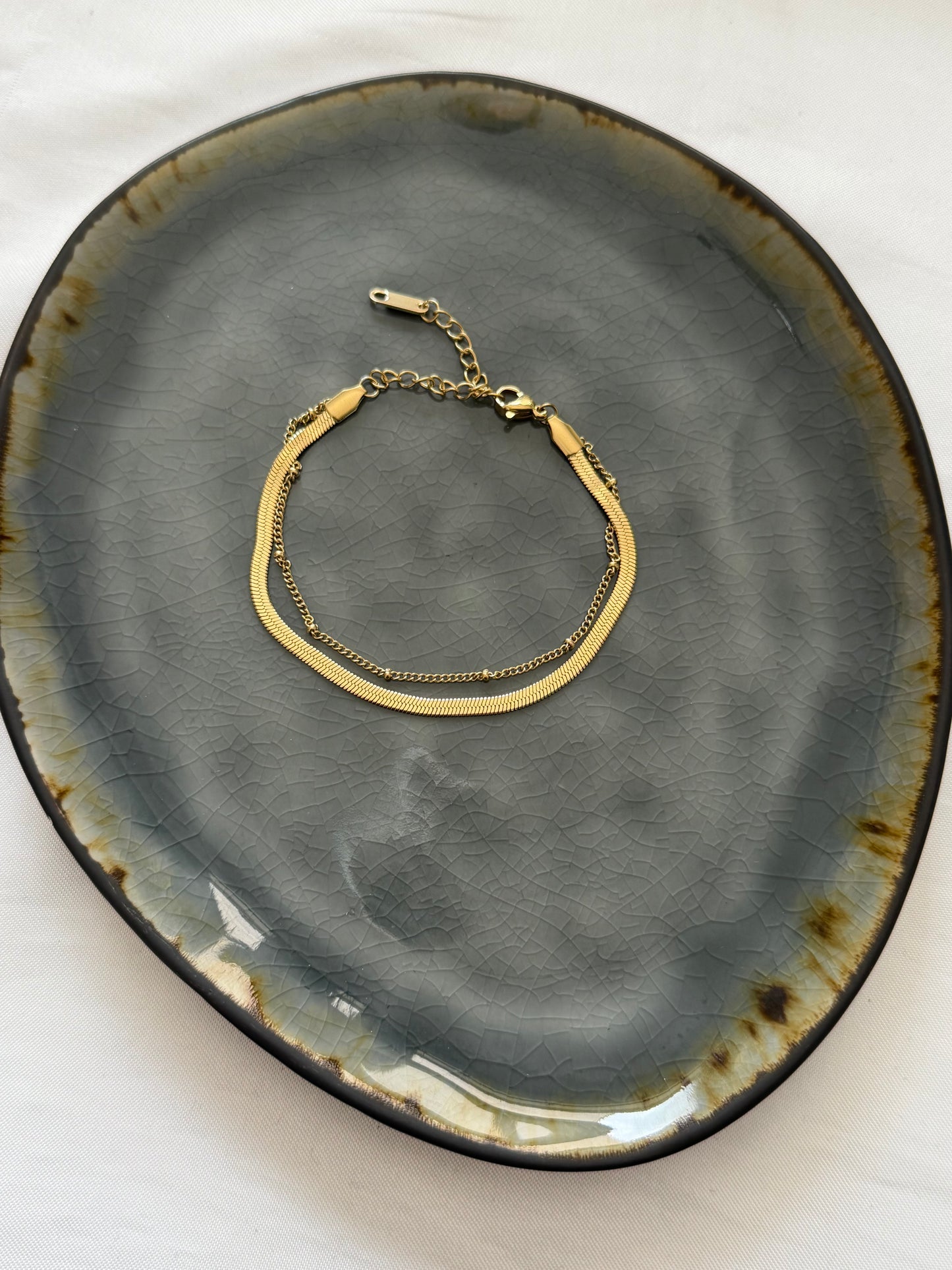 ‘DOUBLE CHAIN’ enkelbandje - goud/zilver
