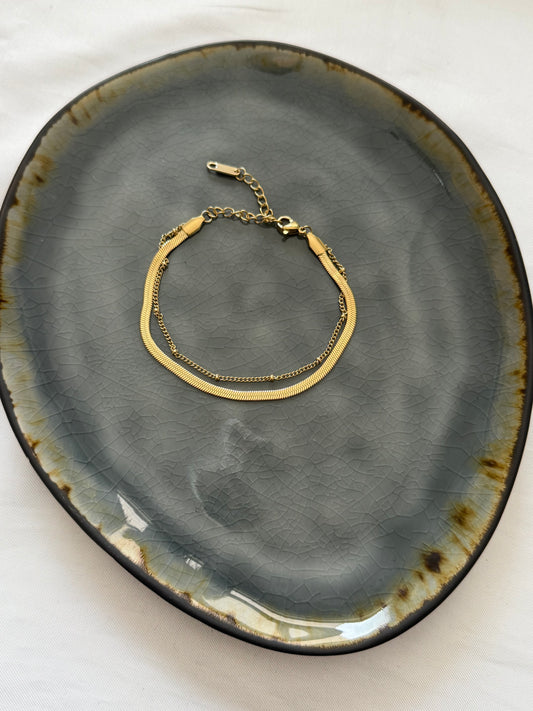 ‘DOUBLE CHAIN’ enkelbandje - goud/zilver