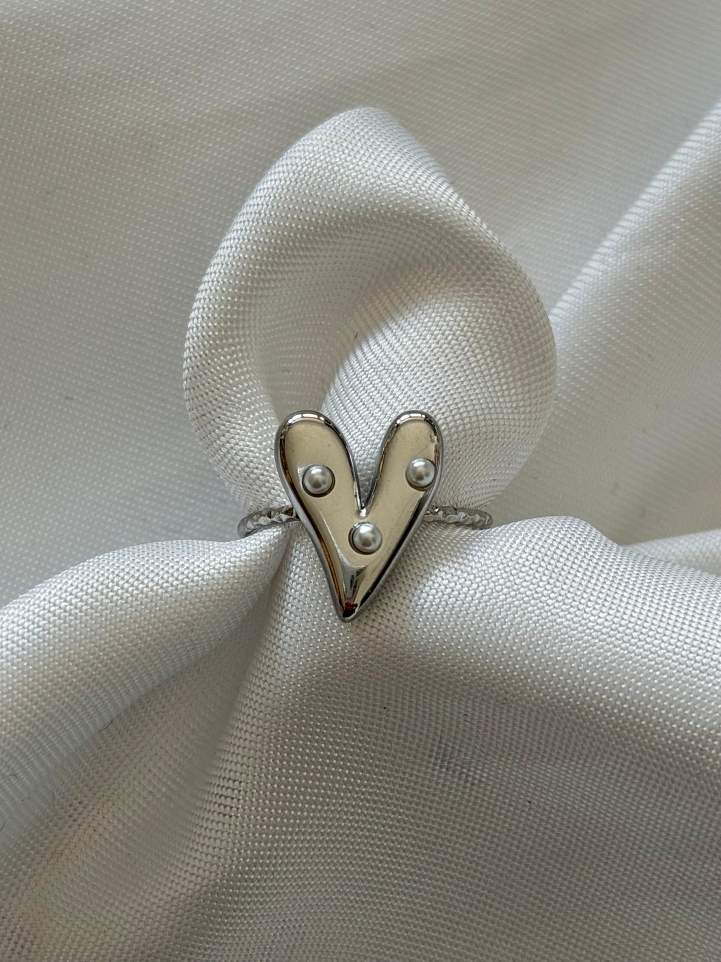 ‘PEARLY HEART’ ring - goud/zilver