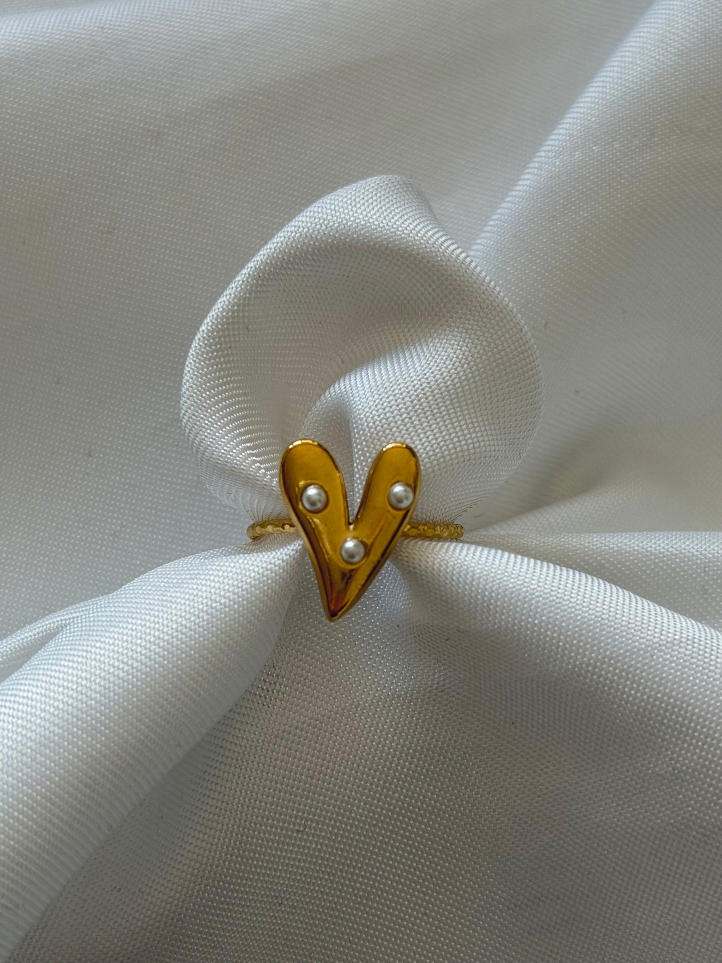‘PEARLY HEART’ ring - goud/zilver