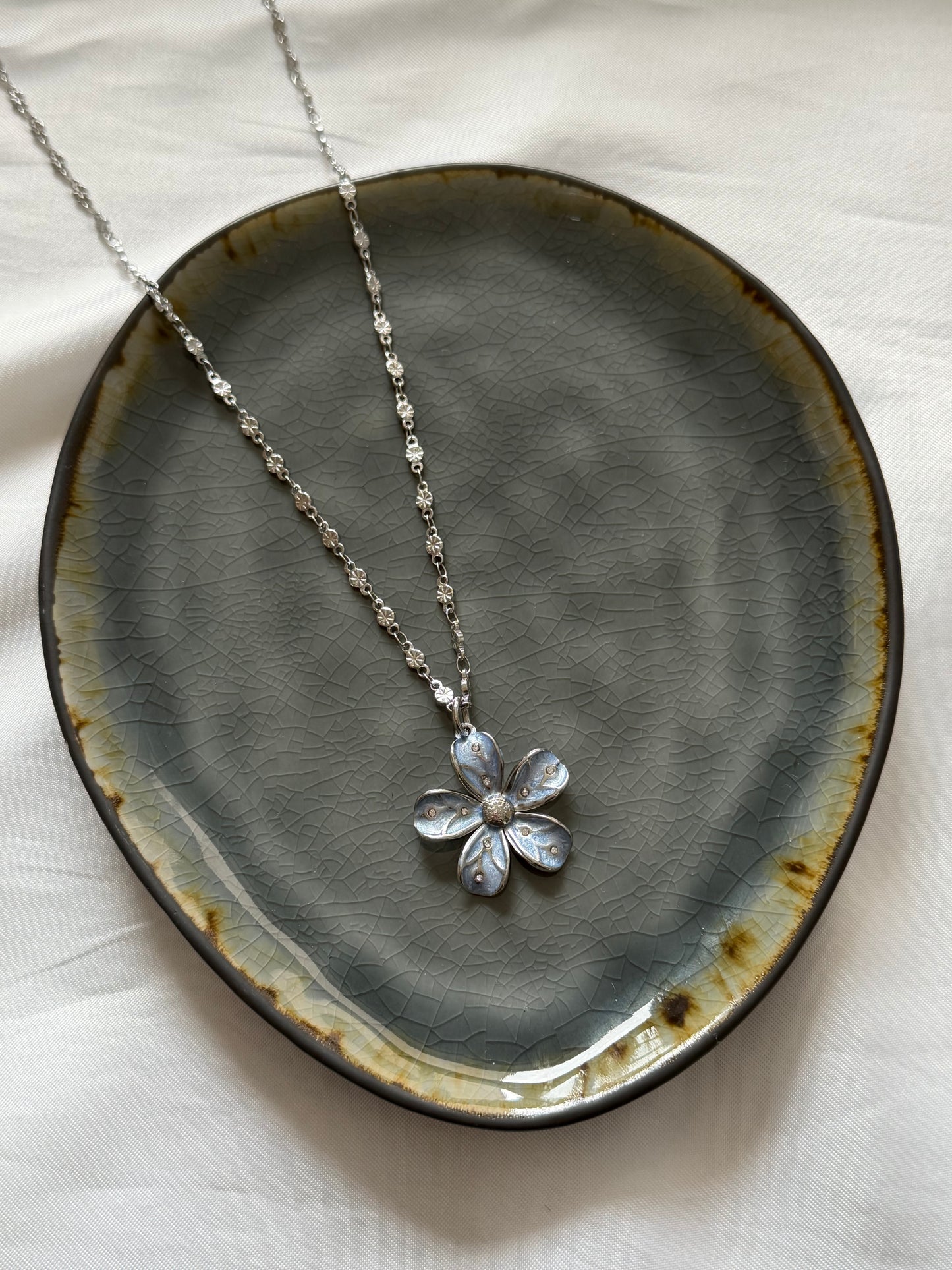 ‘BLUE FLOWER’ ketting - goud/zilver