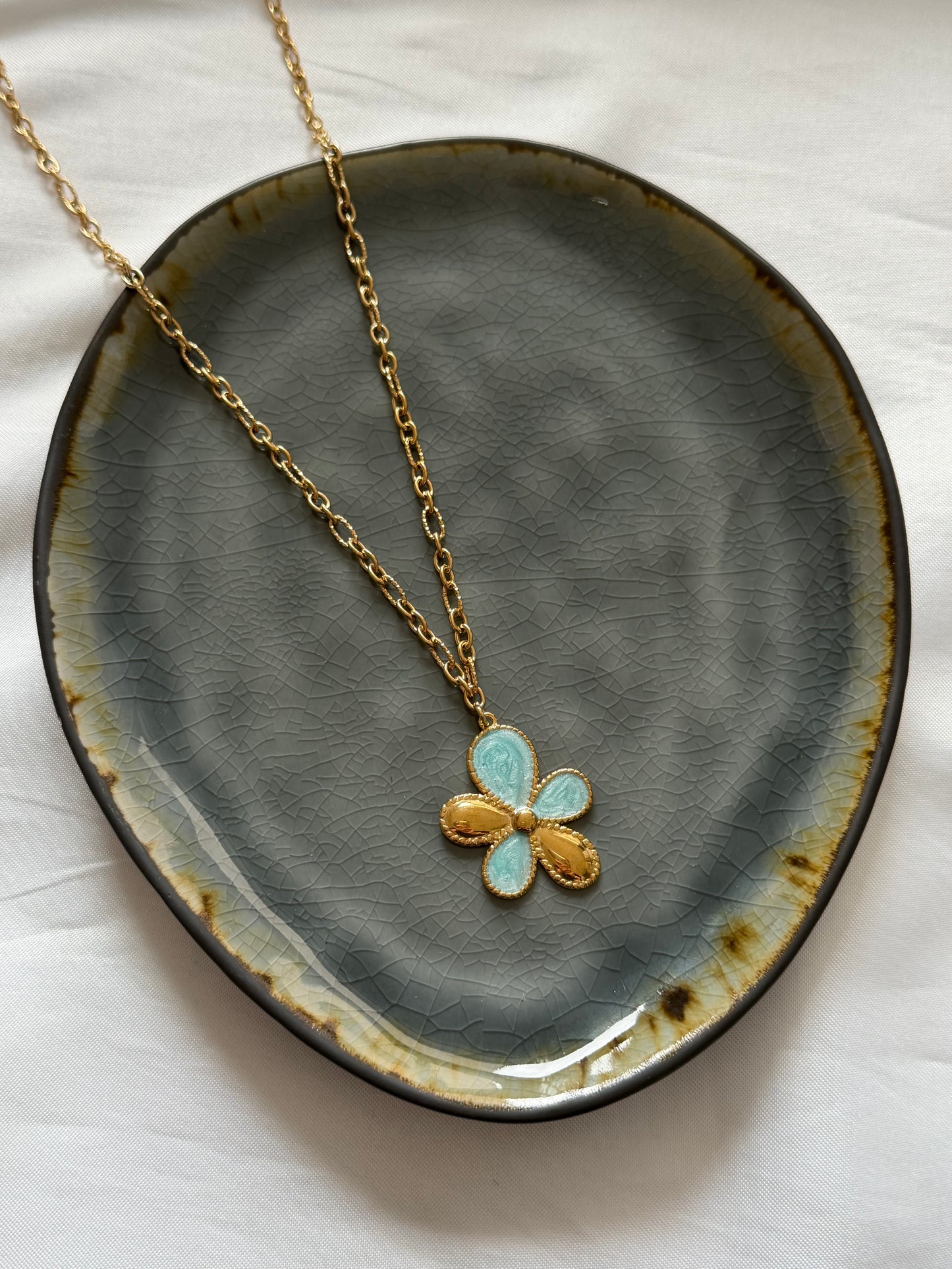 ‘BLUE FLORA’ ketting - goud